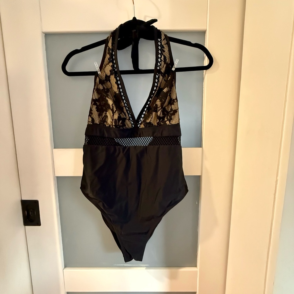 Black and Tan One Piece Swimsuit